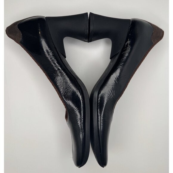 Miu Miu 90s Shoes 37 Real 38,5 Black Patent Leather Brown Square Toe Block Heel - Picture 8 of 9